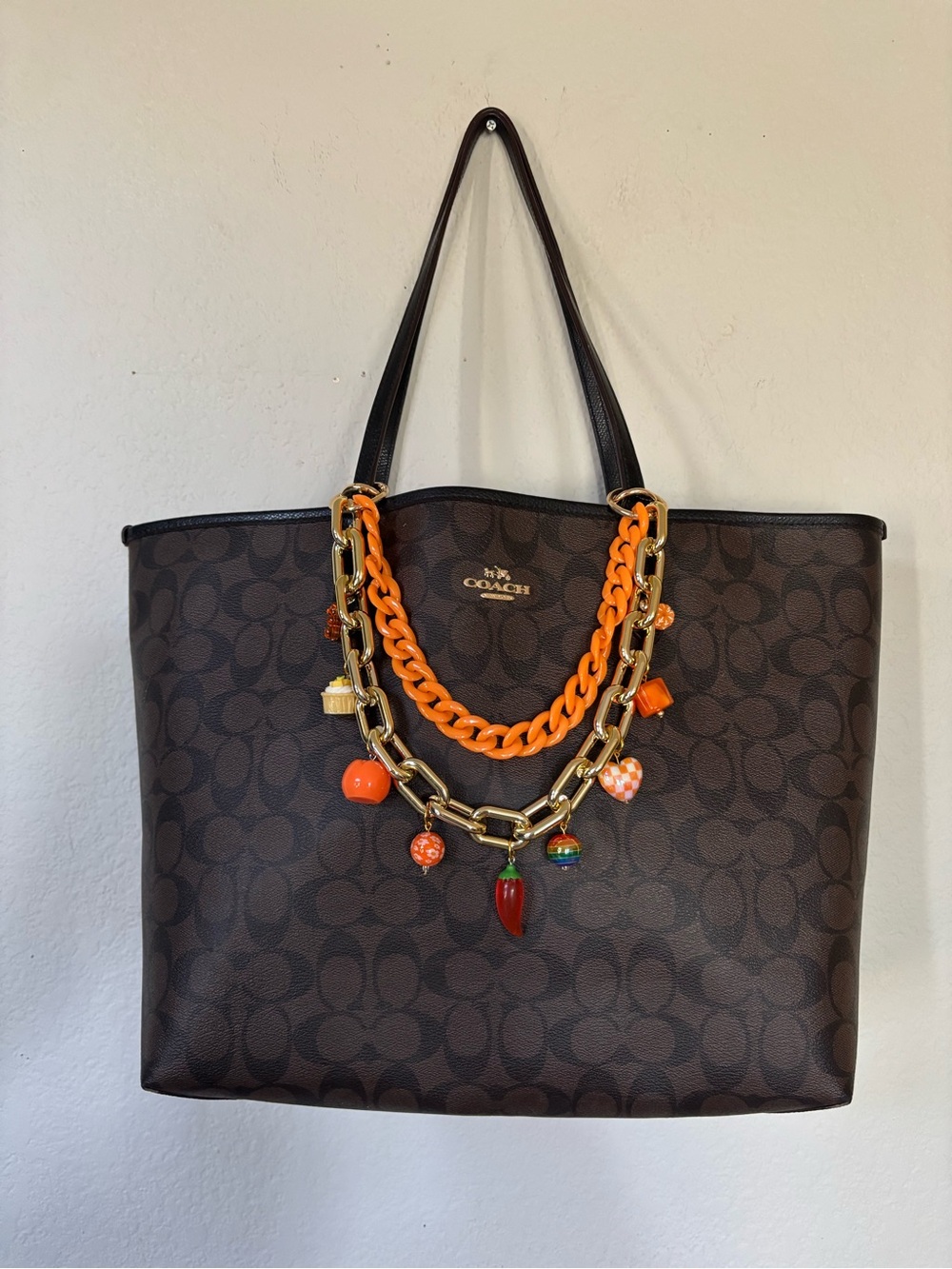 Orange Chunky Chain Bag Charm | Handmade Statement Purse Accessory